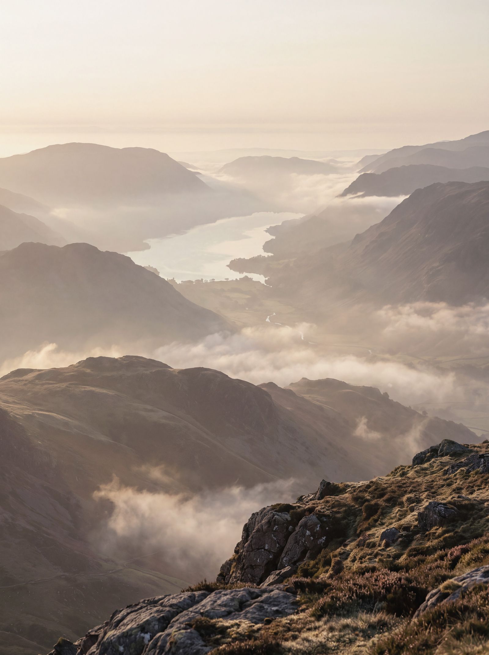 Mist in a Lake District valley at sunrise